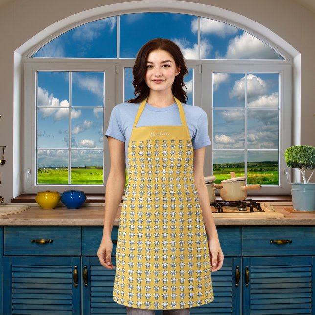 Delantal Nombre del patrón de gorras del chef blanco amaril (Subido por el creador)