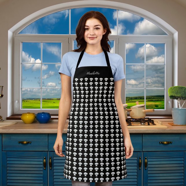 Delantal Nombre del patrón de gorras del chef blanco negro (Subido por el creador)