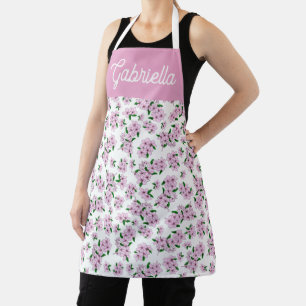 Delantal Nombre del patrón floral de flor de cerezo rosa