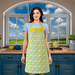Delantal Nombre del patrón verde amarillo de los lemones