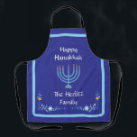 Delantal NOMBRE DEL Personalizar Blue HANUKKAH Menorah<br><div class="desc">Personalice Agregue su nombre y personalizar su mensaje de temporada de vacaciones. ¡Me encanta la pintura y el diseño! Espero que disfrutes de mi trabajo artístico.</div>