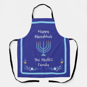 Delantal NOMBRE DEL Personalizar Blue HANUKKAH Menorah