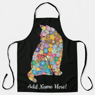 Delantal Nombre editable Floral Mandala Cat Lover