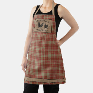 Delantal Nombre Familiar Granja Vintage Red Plaid Burlap