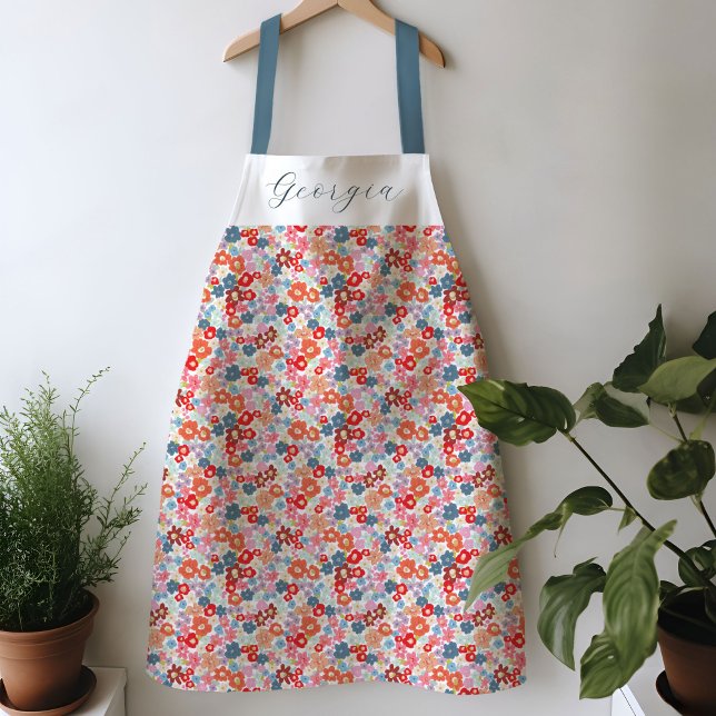 Delantal Nombre Floral colorido personalizado (Colorful floral personalized apron.)