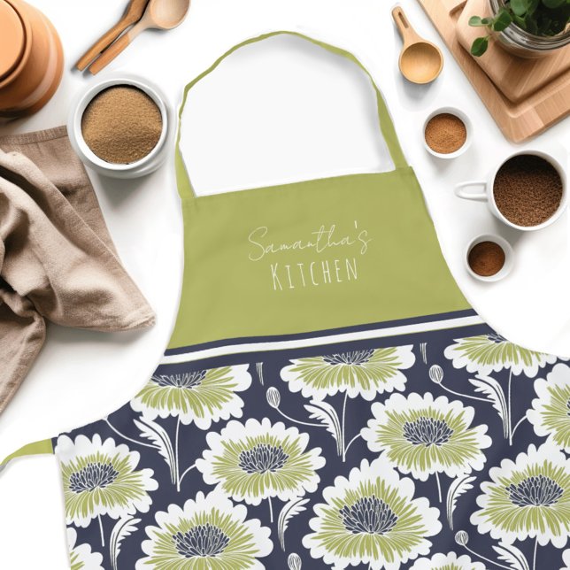 Delantal Nombre floral retro Apron (Get creative in the kitchen with our personalized Floral Woman's apron! )