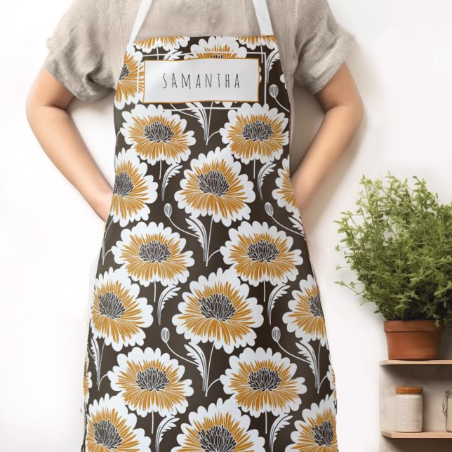 Delantal Nombre floral retro Apron (Indulge in the retro charm of our Wild on Flowers apron.  Cook in style and let your name shine!)