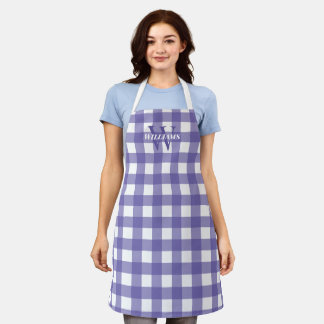 Delantal Nombre inicial de Lavender White Gingham