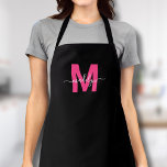 Delantal Nombre inicial del monograma rosado negro moderno<br><div class="desc">Personalizado Personalizado Crea Tu Propio Monograma Moderno Negro y Rosa de Nombre Inicial. Este delantal divertido y elegante es perfecto para todo aquel que quiera añadir un toque personalizado y juvenil a su vestimenta de trabajo. Tanto si eres un chef casero que come deliciosamente, un peluquero que busca una moda...</div>