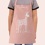 Delantal Nombre mágico personalizado rosa unicornio<br><div class="desc">Diseño mágico de color rosa unicornio con nombre de guión personalizado. Arte original de Nic Squirrell.</div>