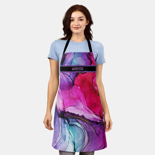 Delantal Nombre moderno de Personalizable rosado rosado de  (Gastado)