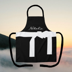 Delantal Nombre Monogramado Clásico Apron blanco y negro