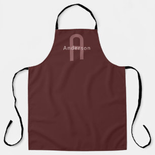 Delantal Nombre Monogramado de aspecto moderno   Maroon Red