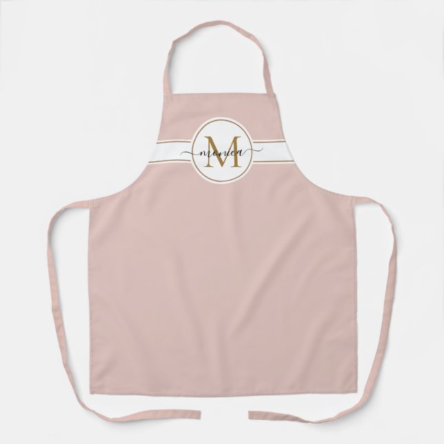 Delantal Nombre monogramado mínimo simple Rubor Rosa Gold (Anverso)