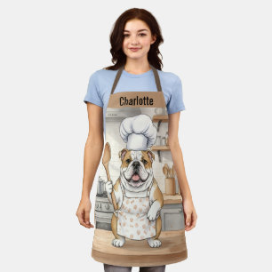 Delantal Nombre Personalizado Acuarela Chef Bulldog