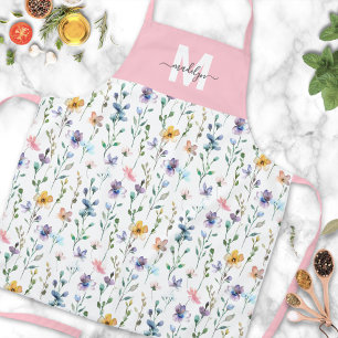 Delantal Nombre personalizado acuarela flores silvestres ro