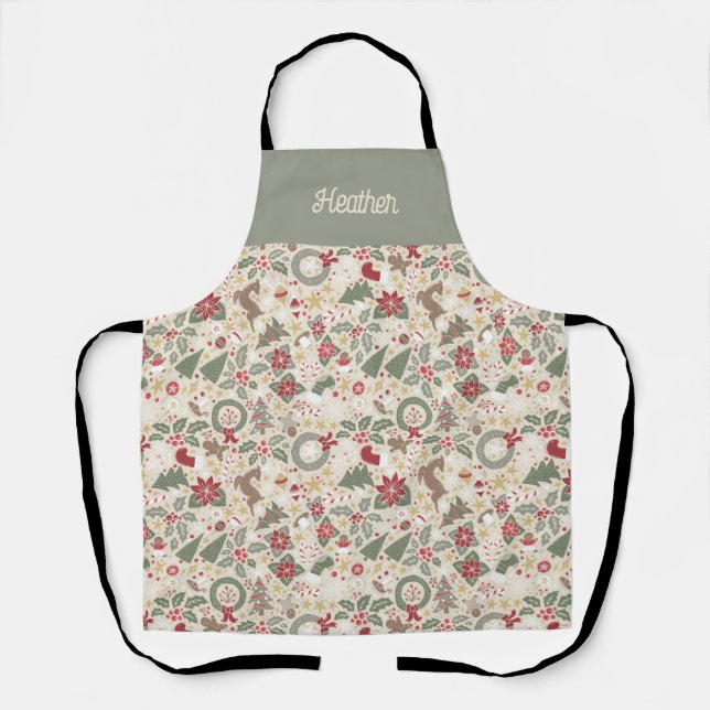 Delantal Nombre personalizado Apron navideño muy feliz (Anverso)