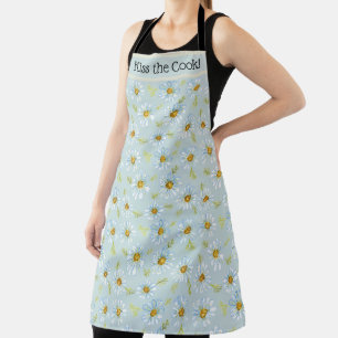Delantal Nombre personalizado Azul Daisy Apron