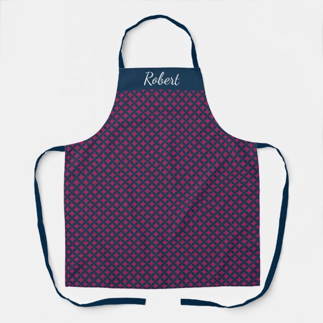 Delantal Nombre personalizado azul y borgoña Apron (Anverso)