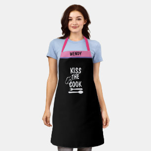 Delantal Nombre personalizado BBQ Baker's Kiss the Chef Fun