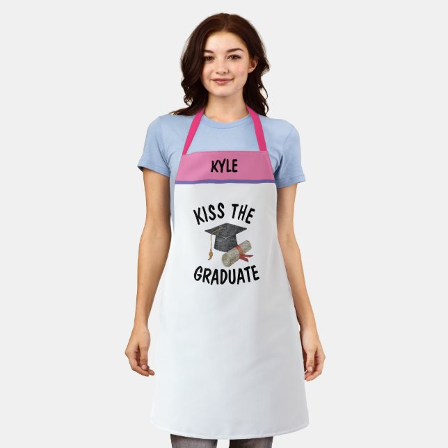 Delantal Nombre personalizado BBQ Baker's Kiss the Graduate (Gastado)