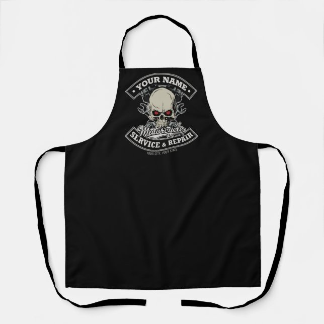 Delantal NOMBRE Personalizado Biker Mechanic Skull Motorcyc (Anverso)