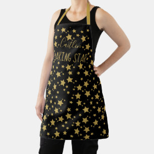 Delantal Nombre personalizado Black and Gold Star Baker Apr