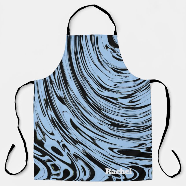 Delantal Nombre personalizado Blue Swirls Black Patterns Gi (Anverso)