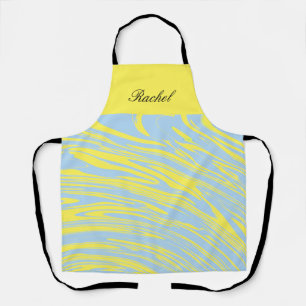 Delantal Nombre personalizado Blue Swirls Yellow Abstract P