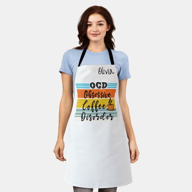 Delantal Nombre personalizado Café Barista Funny OCD Spin (Gastado)