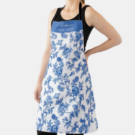 Delantal Nombre personalizado Chinoiserie azul y blanco
