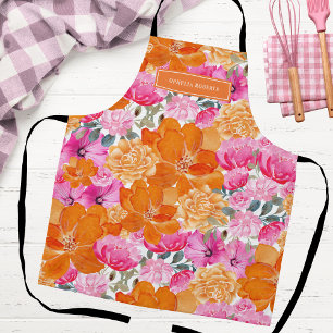 Delantal Nombre personalizado cocina flores naranja rosa br