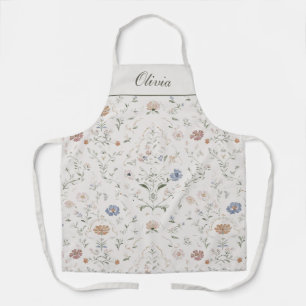 Delantal Nombre personalizado de acuarela de flores silvest