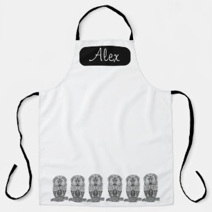 Delantal Nombre personalizado de búho blanco y negro