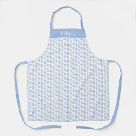 Delantal Nombre personalizado de Chinoiserie azul y blanco