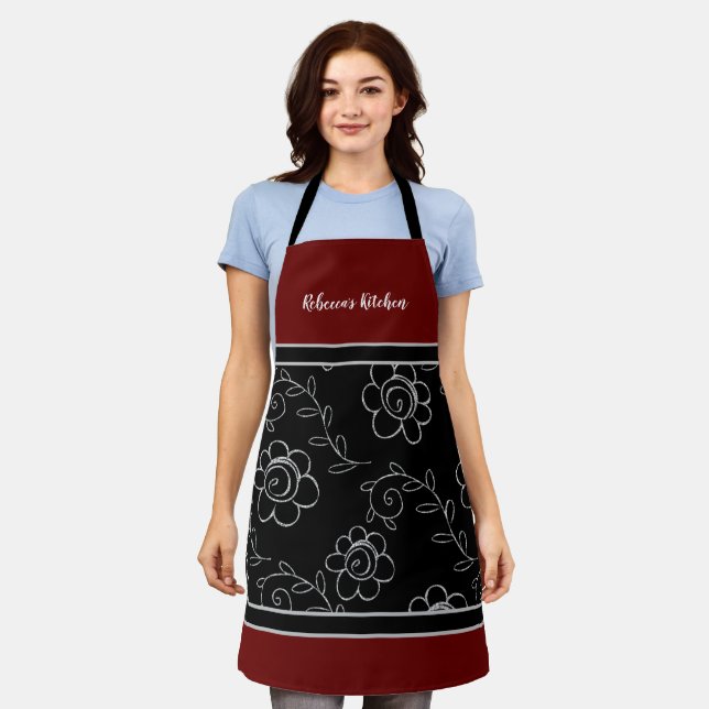 Delantal Nombre personalizado de diseño floral original (Gastado)