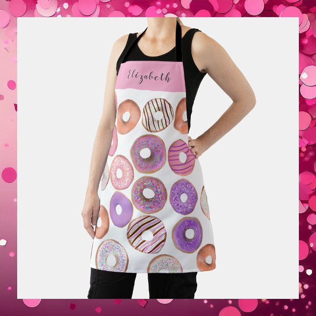 Delantal Nombre personalizado de donut rosa y morado de Bak (Subido por el creador)