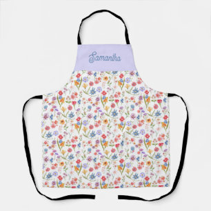 Delantal Nombre personalizado de flor silvestre acuarela az