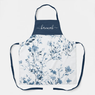Delantal Nombre personalizado de flor silvestre acuarela az