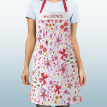 Delantal Nombre personalizado de flor silvestre floral mode<br><div class="desc">Moderna,  luminosa y alegre pintura de acuarela de flores silvestres en rojo,  rosa y blanco. Arte original de Nic Squirrell. Cambie el nombre a personalizar.</div>