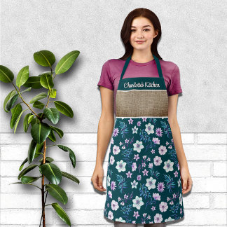 Delantal Nombre personalizado de floral acuarela de bonito