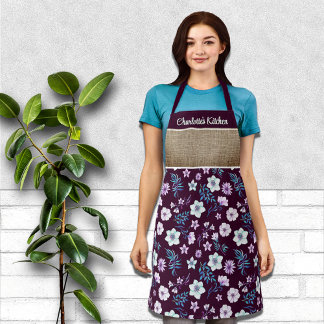 Delantal Nombre personalizado de floral acuarela de bonito