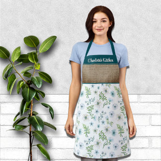 Delantal Nombre personalizado de floral acuarela de bonito