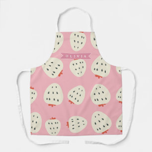 Delantal Nombre Personalizado de Fresa Rosa Lindo para Chic