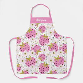 Delantal Nombre personalizado de fresas rosadas