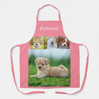 Delantal Nombre personalizado de guión dorado rosa blanco d