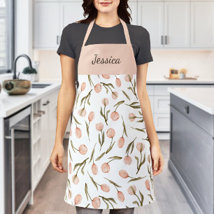 Delantal Nombre personalizado de hermoso floral acuarela me