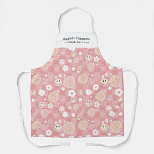 Delantal Nombre personalizado de hippie de groovy rosado re