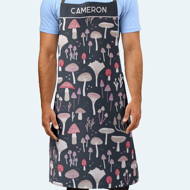 Delantal Nombre personalizado de hongos hongos de hongos de (Mushroom Fungi Toadstool pattern personalized custom name apron)