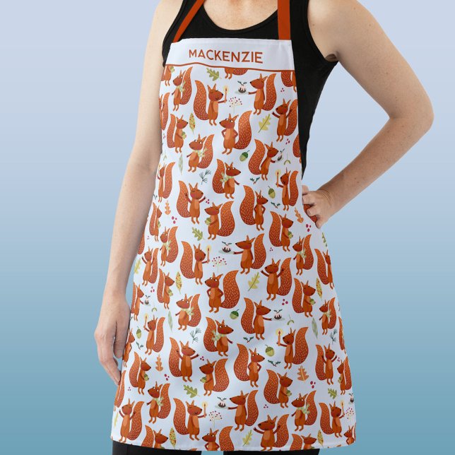 Delantal Nombre personalizado de la ardilla divertida (Fun squirrel pattern personalized name apron)